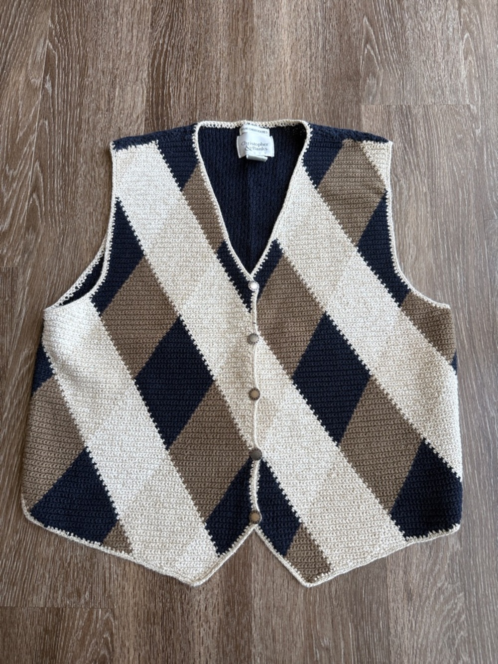 Christopher & Banks Argyle Hand Embroidered Knit Vest